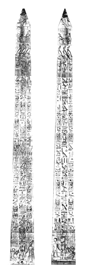 Hiroglyphes de l'oblisque, du pyramidion et de la pointe