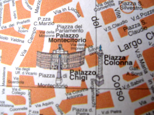Plan de situation de la piazza di Montecitorio